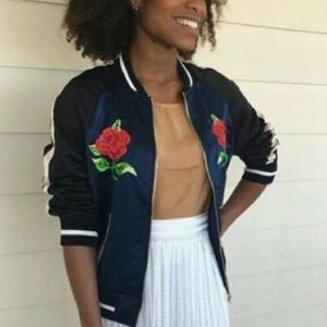 Rose Printed Bomber Jacket